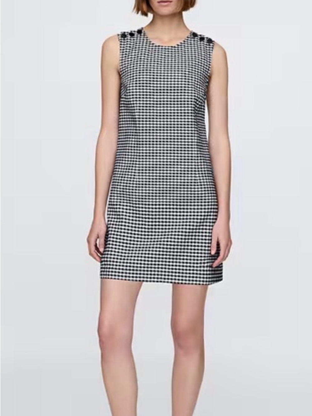 Sleeveless Black & White Gingham Shift Dress